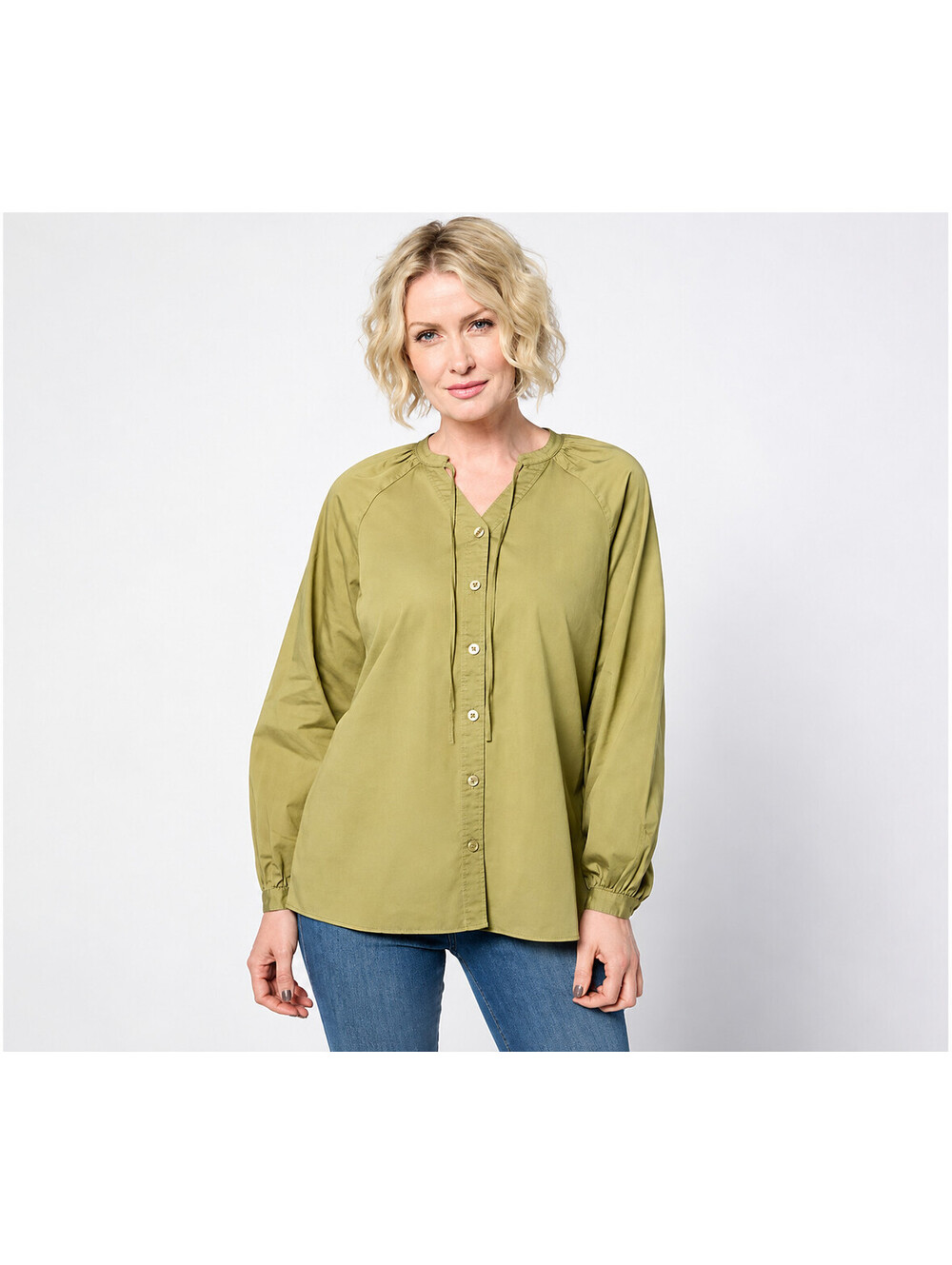 'As Is" Belle by Kim Gravel Belle Tencel Blouson Sleeve Blouse Sour Apple, Large